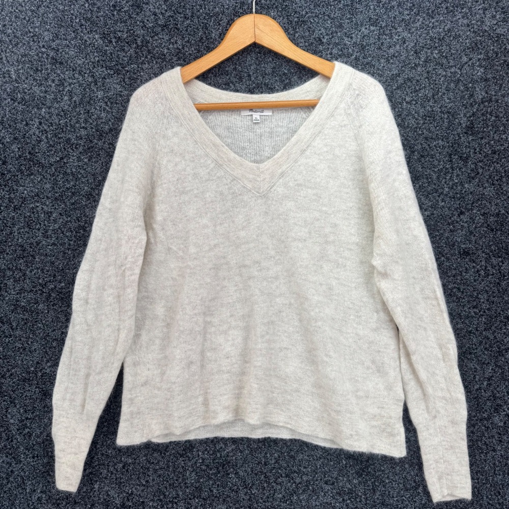 Madewell Alpaca Blend V-Neck Sweater Ivory Cream XL CKP480674343